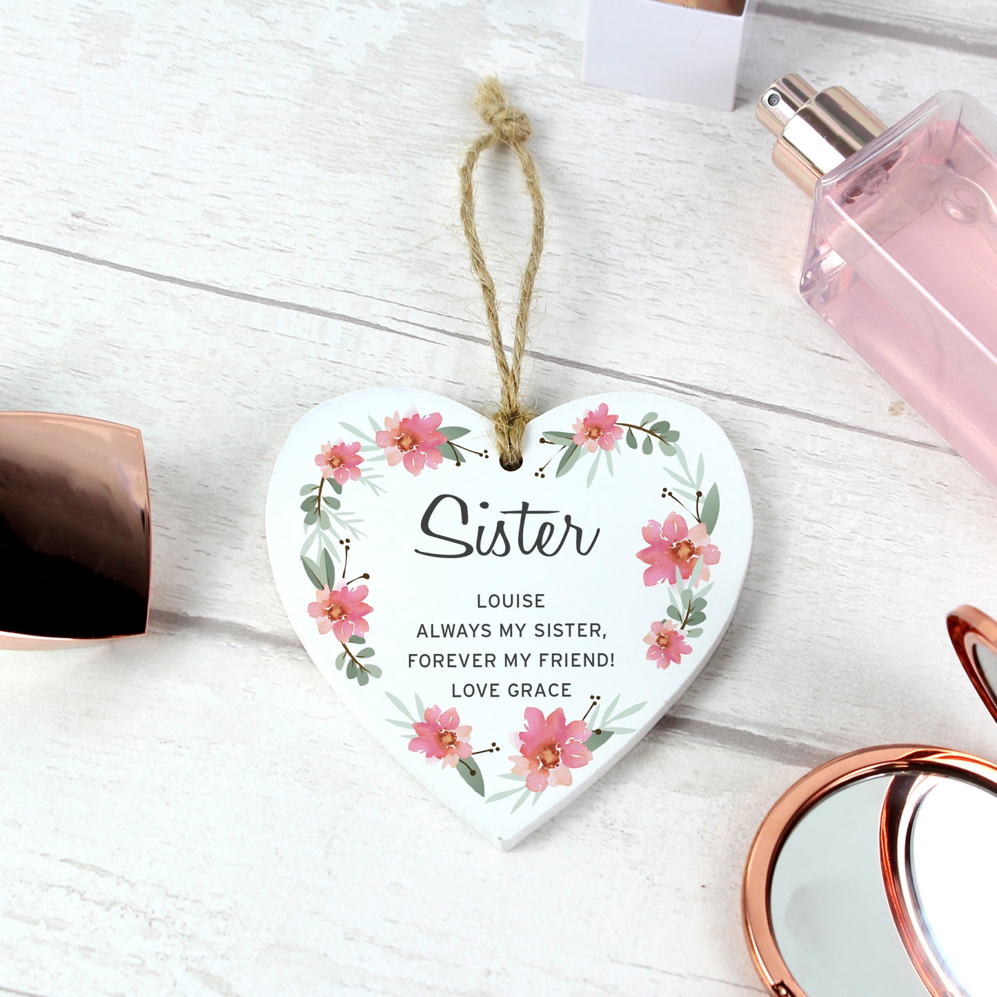 Personalised Floral Sentimental Wooden Heart Decoration - MK&JD Gifts
