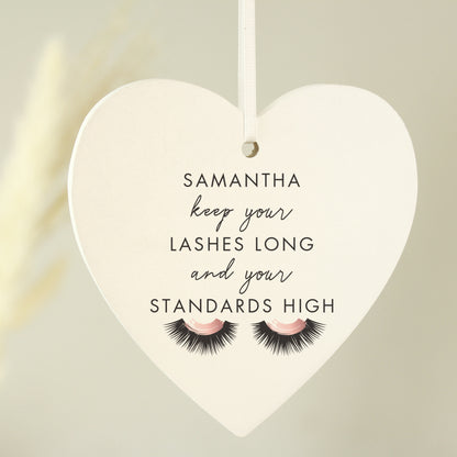 Personalised Eyelash Wooden Heart Decoration - MK&JD Gifts