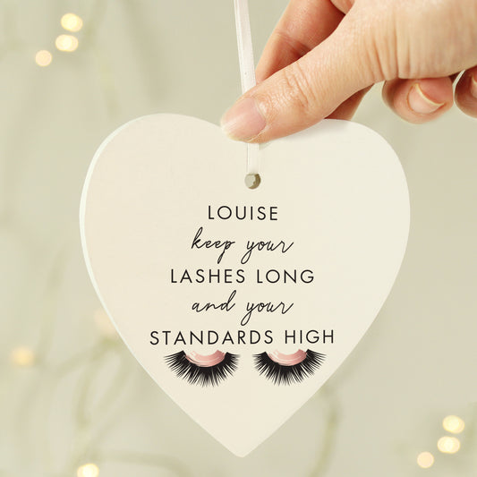 Personalised Eyelash Wooden Heart Decoration - MK&JD Gifts