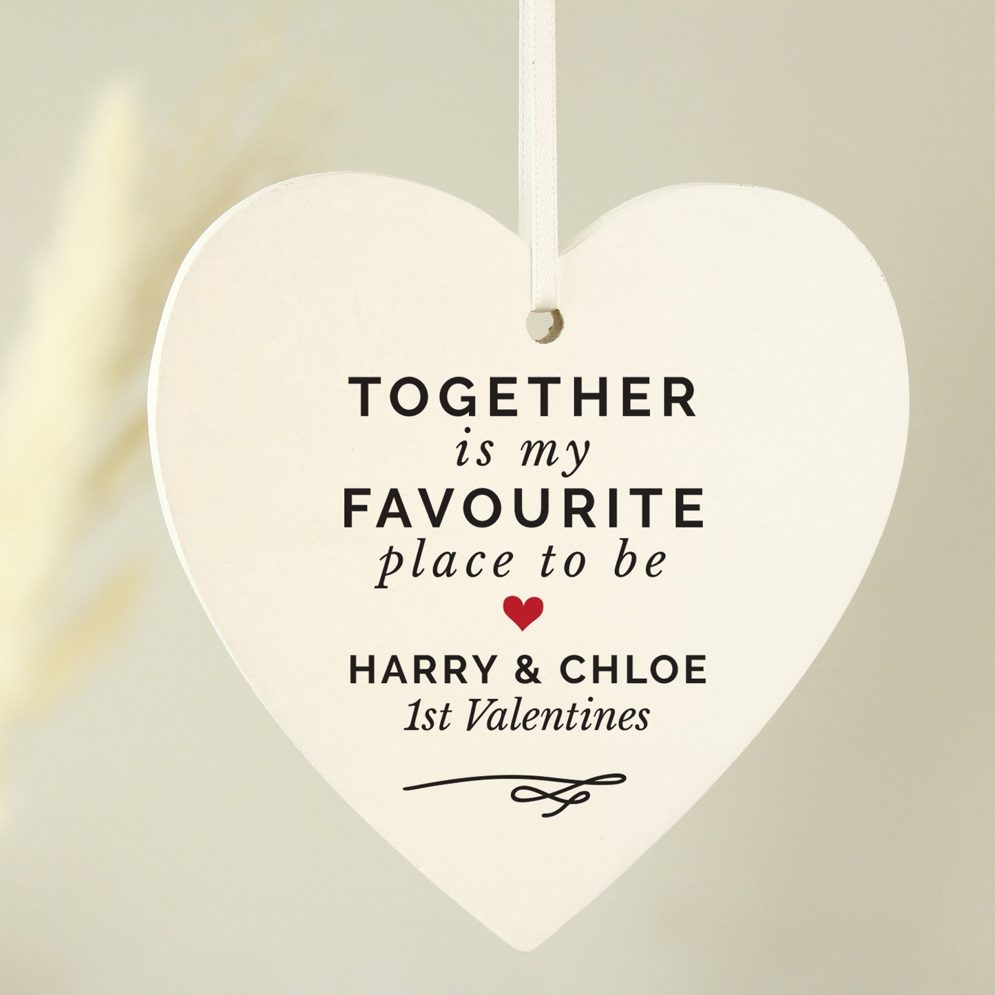 Personalised Together Is My Favourite Place Wooden Heart Decoration - MK&JD Gifts