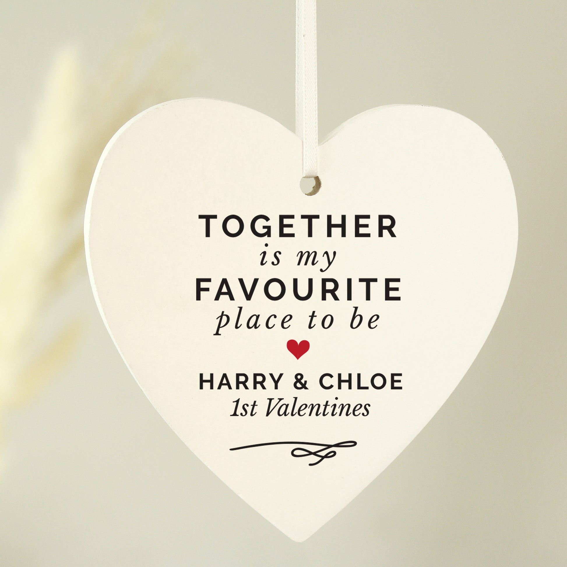 Personalised Together Is My Favourite Place Wooden Heart Decoration - MK&JD Gifts