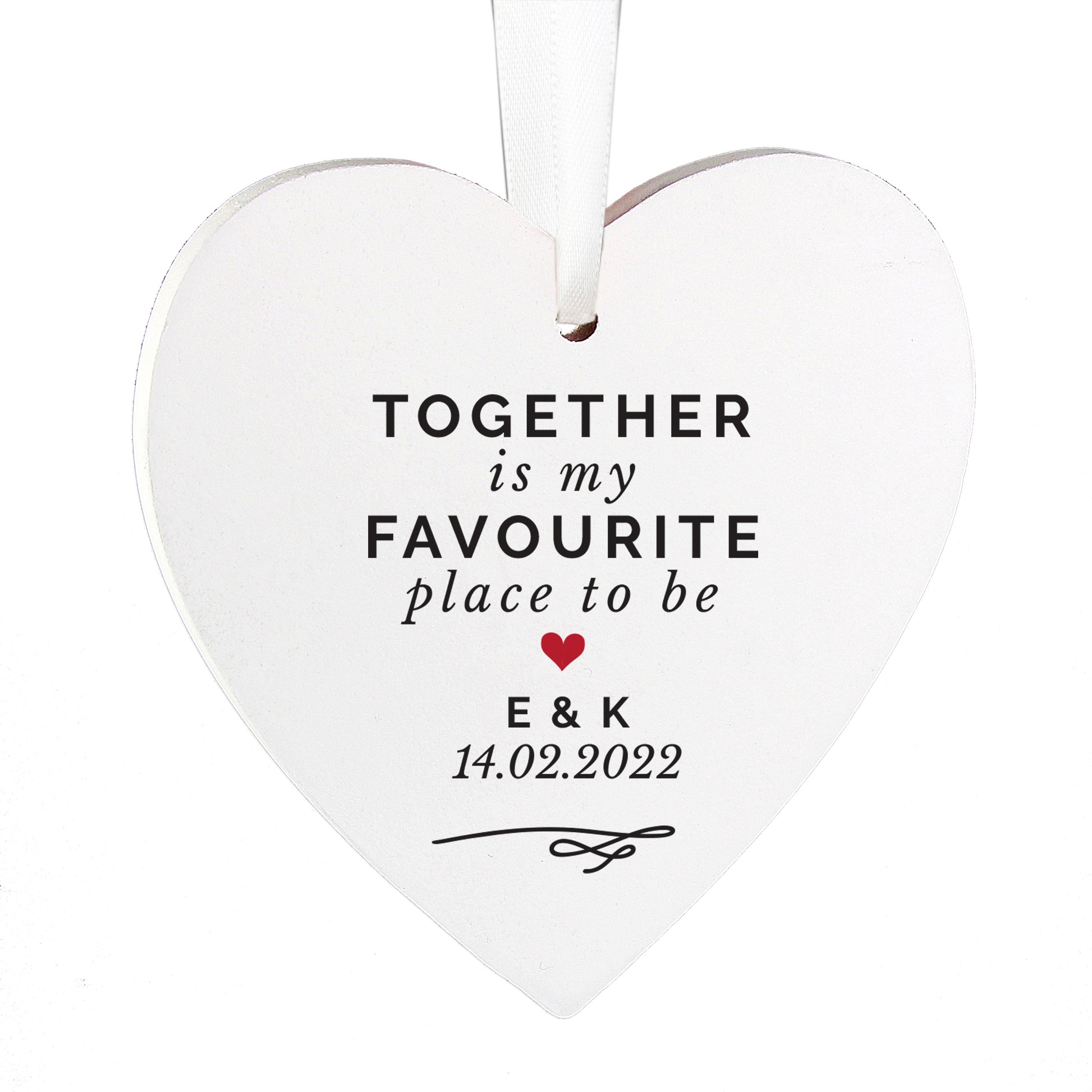 Personalised Together Is My Favourite Place Wooden Heart Decoration - MK&JD Gifts