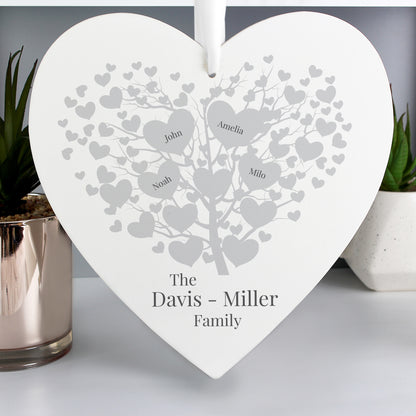 Personalised Family Tree Large Wooden Heart - MK&JD Gifts