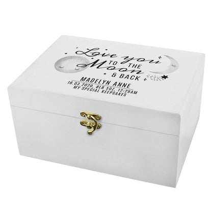 Personalised Baby To The Moon and Back White Wooden Keepsake Box - MK&JD Gifts