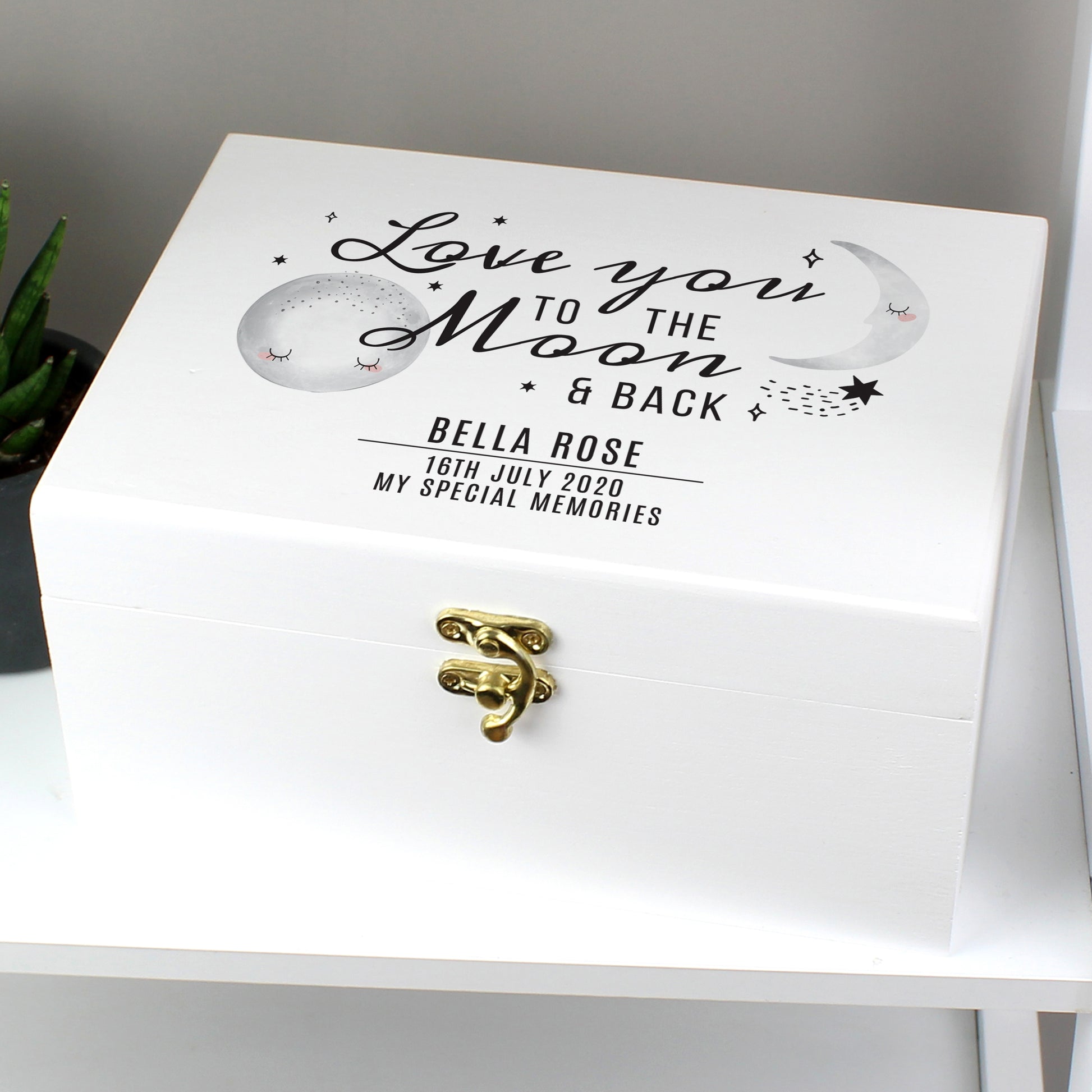 Personalised Baby To The Moon and Back White Wooden Keepsake Box - MK&JD Gifts