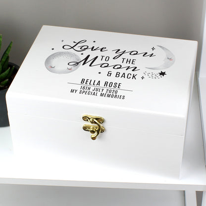 Personalised Baby To The Moon and Back White Wooden Keepsake Box - MK&JD Gifts