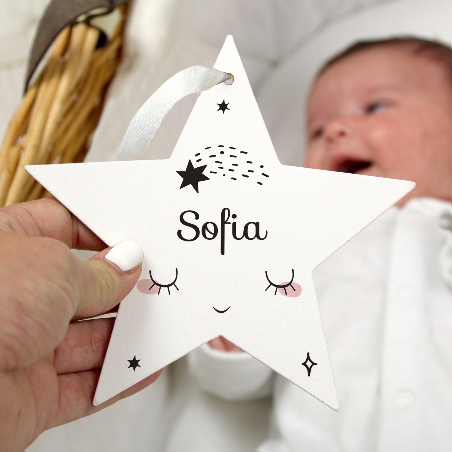 Personalised Baby Moon Wooden Star Decoration - MK&JD Gifts