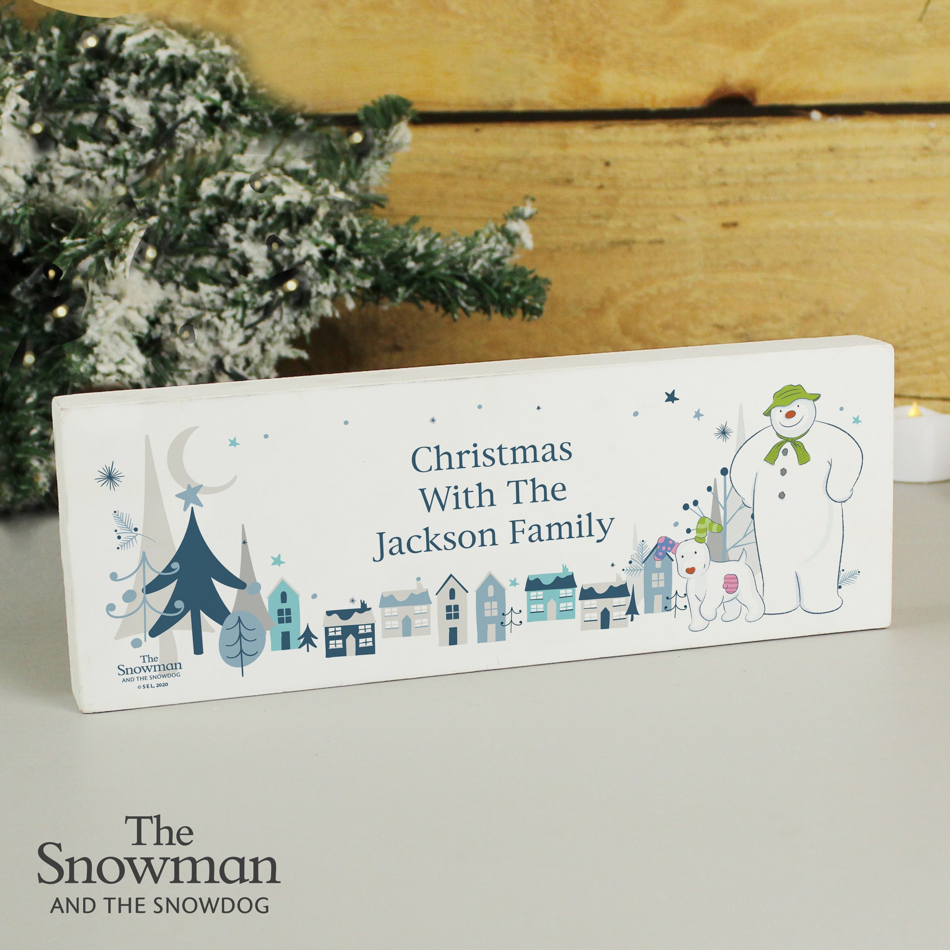 Personalised The Snowman and the Snowdog Wooden Mantel Decoration - MK&JD Gifts