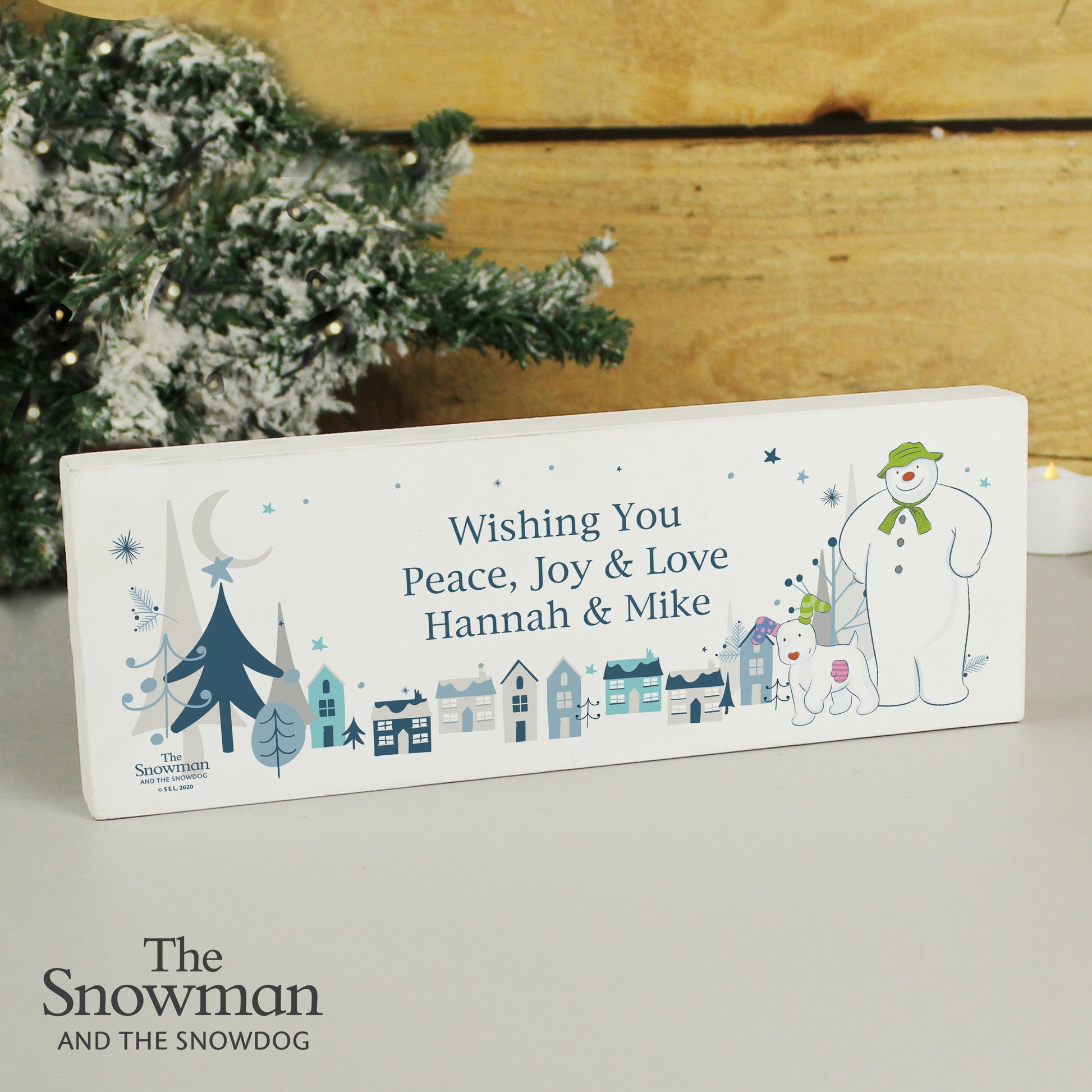 Personalised The Snowman and the Snowdog Wooden Mantel Decoration - MK&JD Gifts