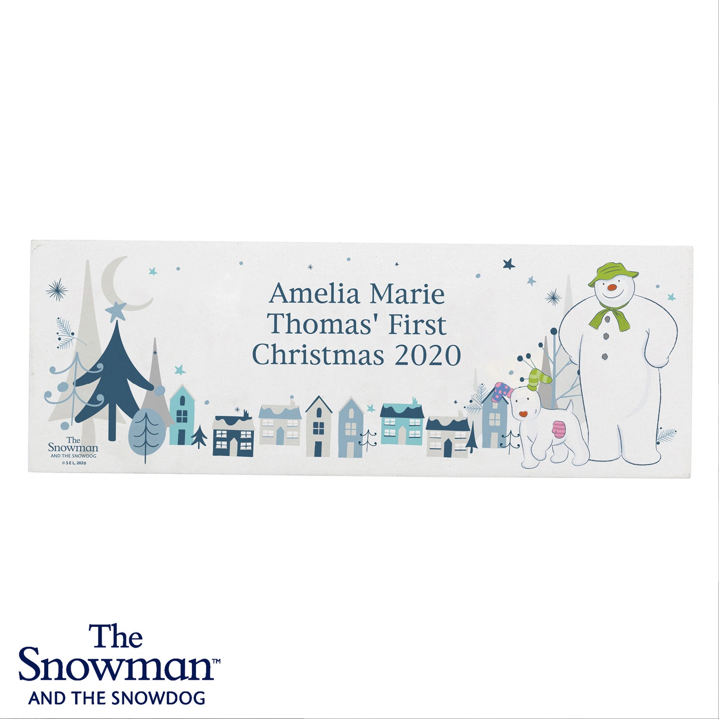 Personalised The Snowman and the Snowdog Wooden Mantel Decoration - MK&JD Gifts