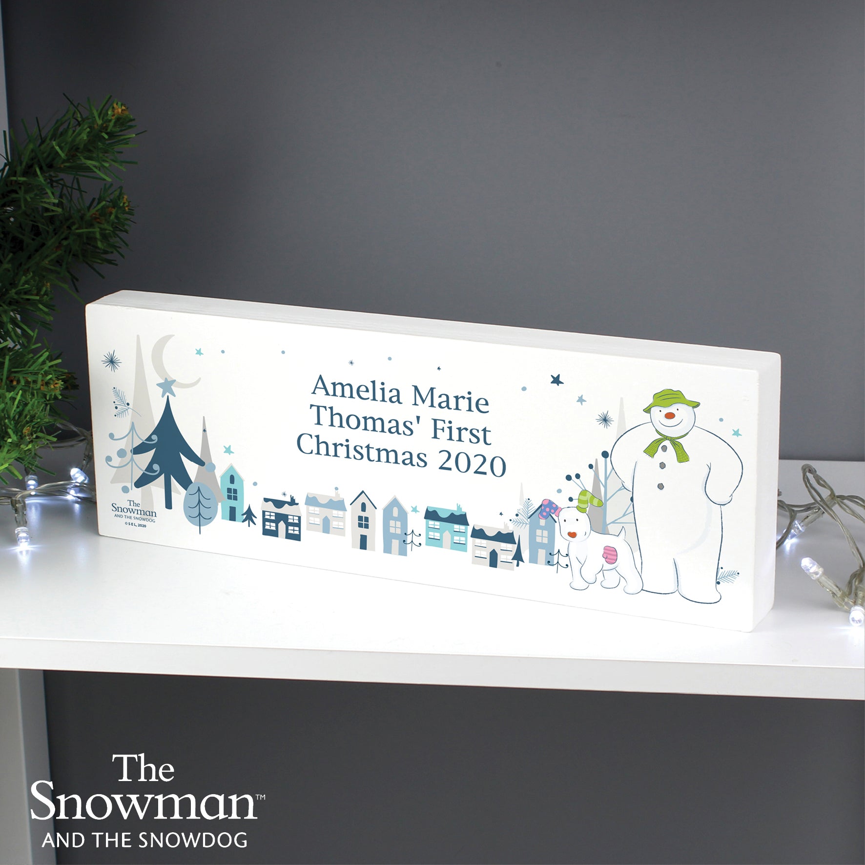 Personalised The Snowman and the Snowdog Wooden Mantel Decoration - MK&JD Gifts