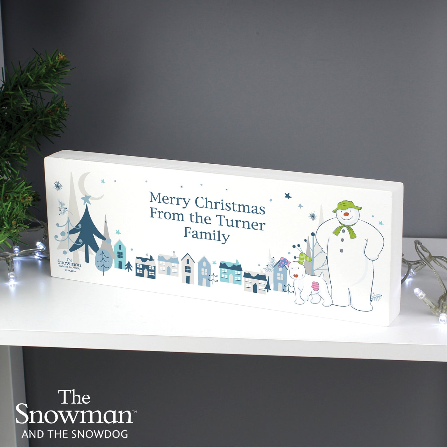 Personalised The Snowman and the Snowdog Wooden Mantel Decoration - MK&JD Gifts