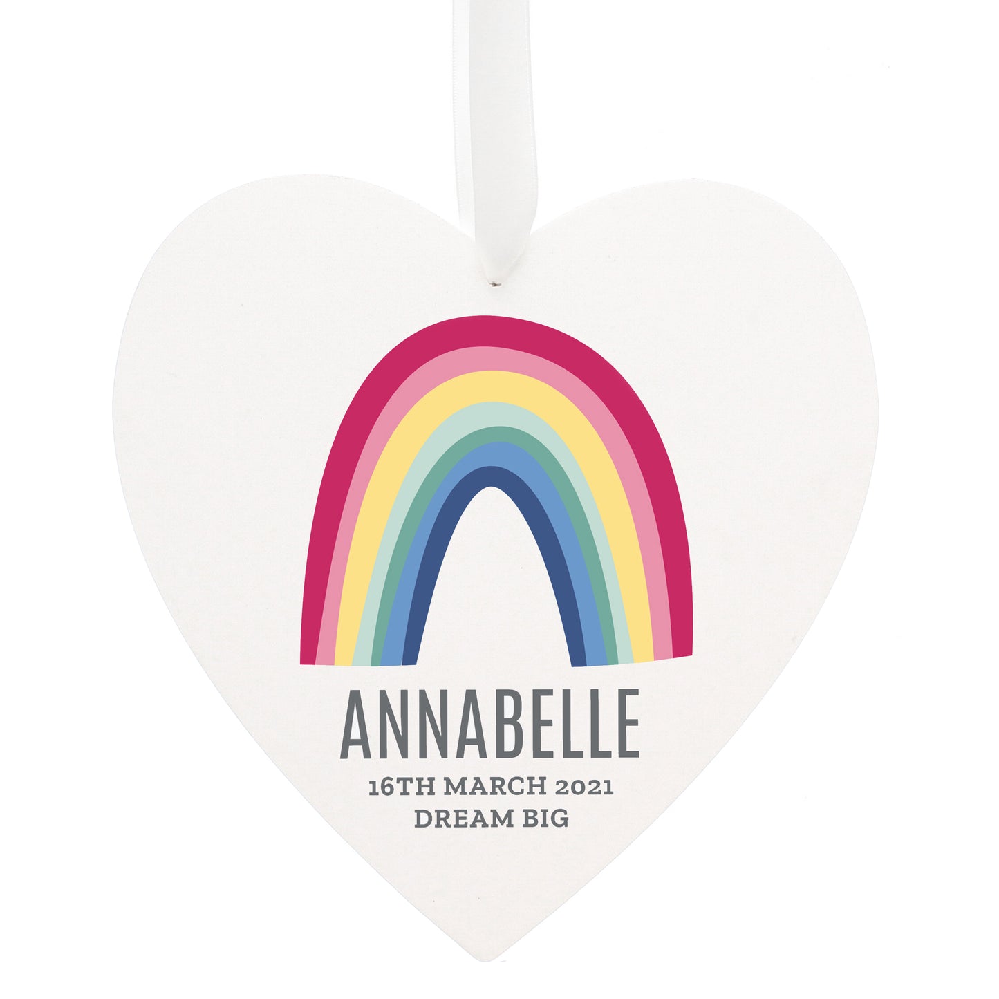 Personalised Rainbow Large Wooden Heart Decoration - MK&JD Gifts