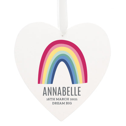 Personalised Rainbow Large Wooden Heart Decoration - MK&JD Gifts