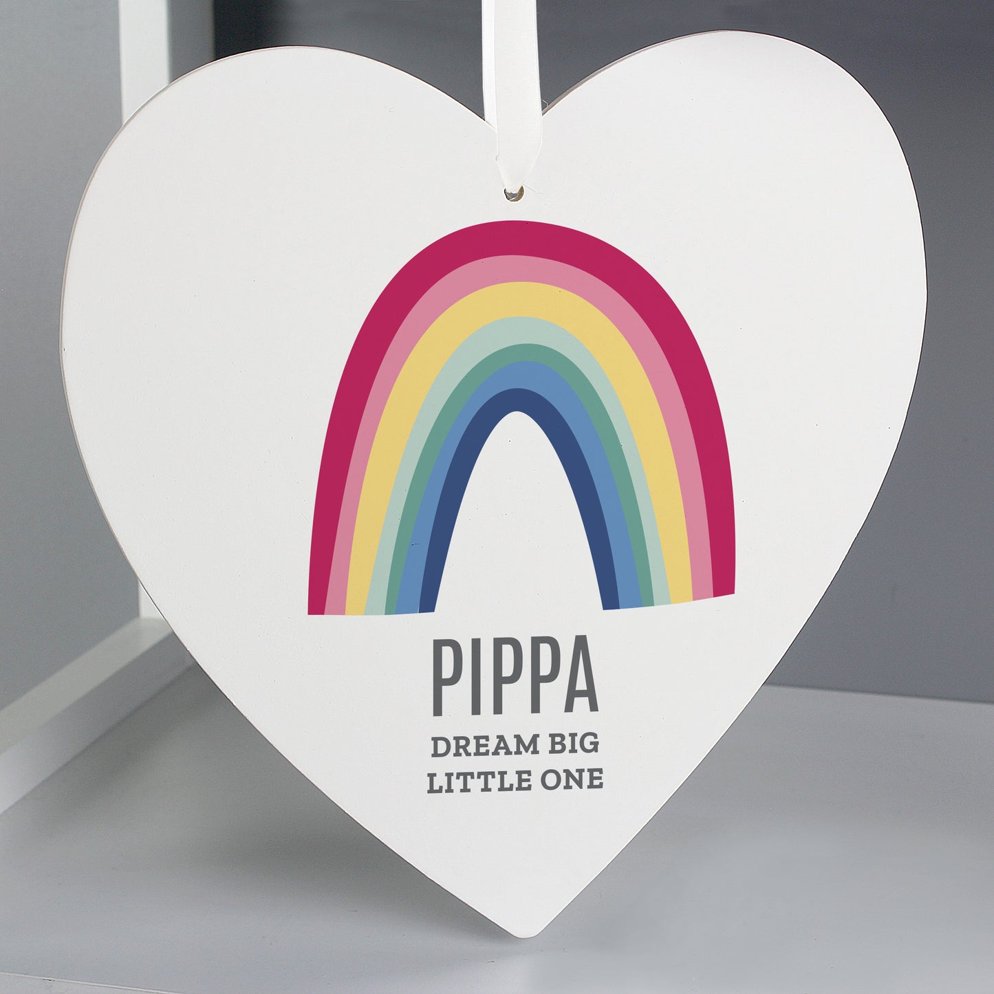 Personalised Rainbow Large Wooden Heart Decoration - MK&JD Gifts