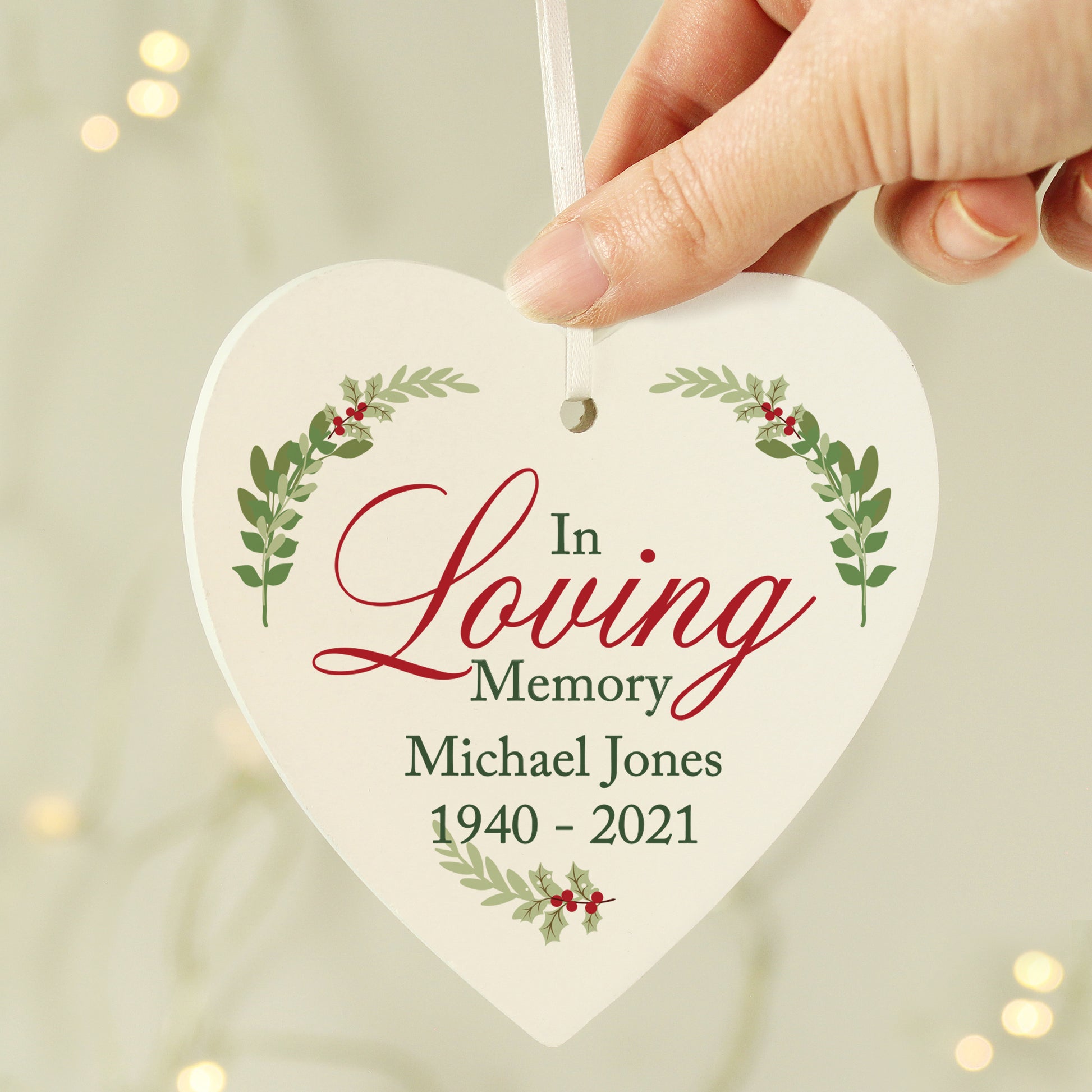 Personalised In Loving Memory Wooden Heart Decoration - MK&JD Gifts
