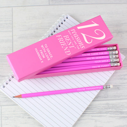 Personalised 12 Reasons Box and 12 Pink HB Pencils - MK&JD Gifts