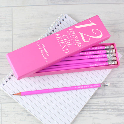 Personalised 12 Reasons Box and 12 Pink HB Pencils - MK&JD Gifts