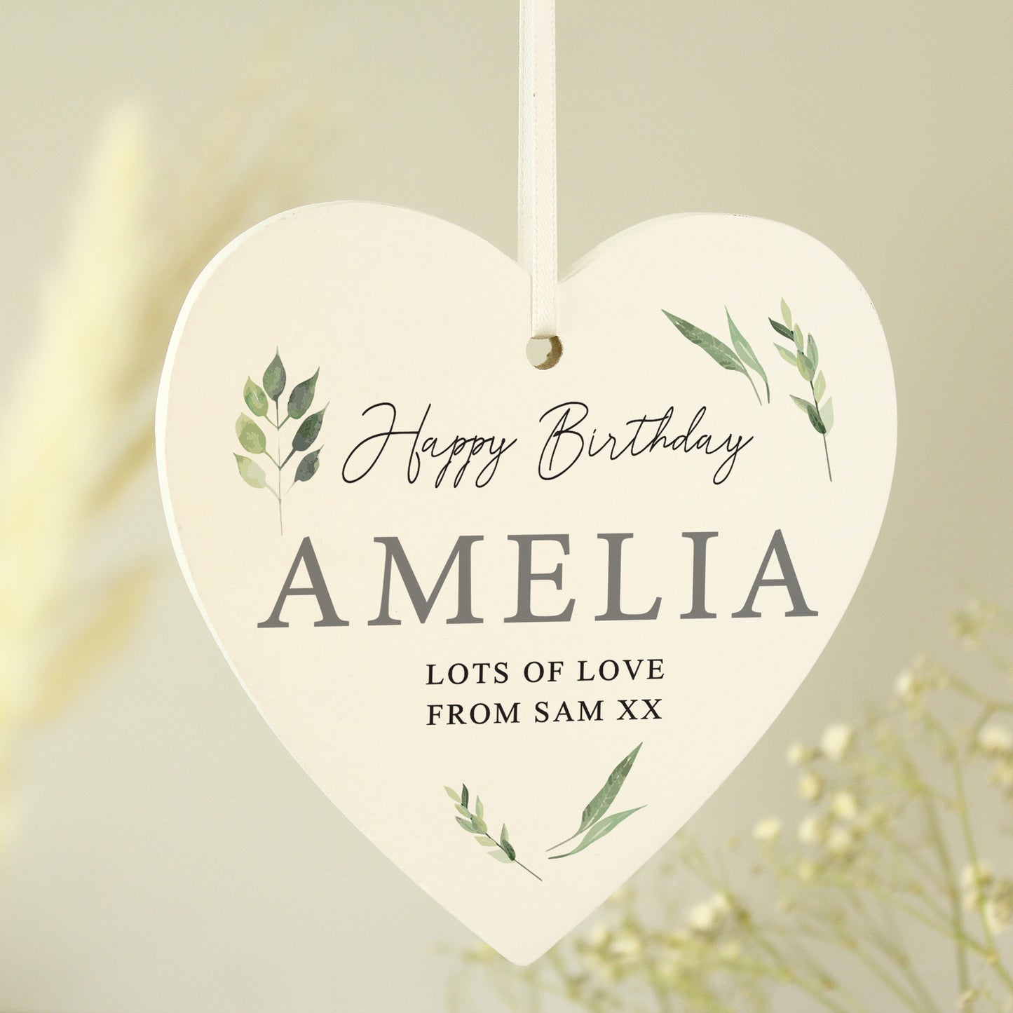 Personalised Botanical Wooden Heart Decoration - MK&JD Gifts