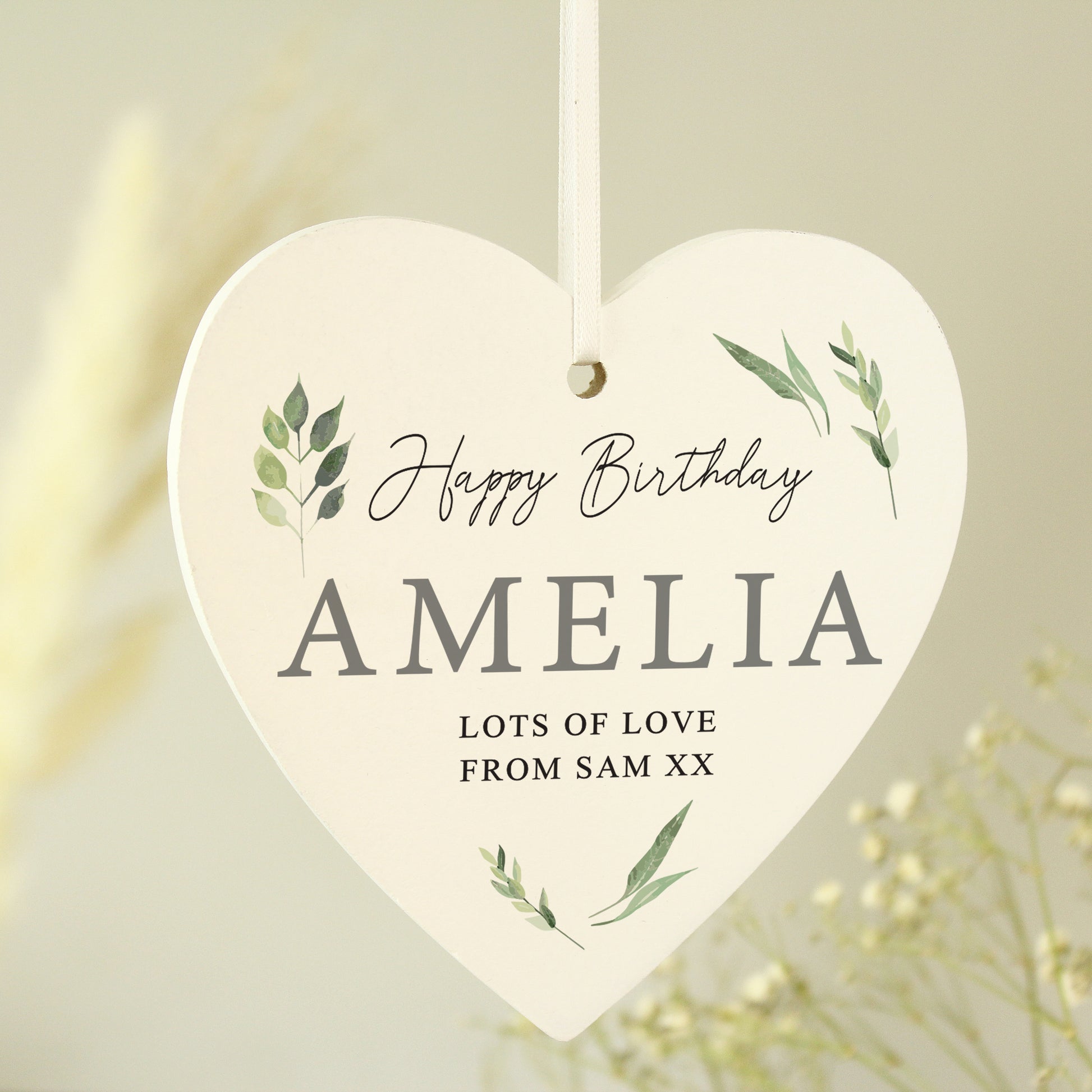 Personalised Botanical Wooden Heart Decoration - MK&JD Gifts