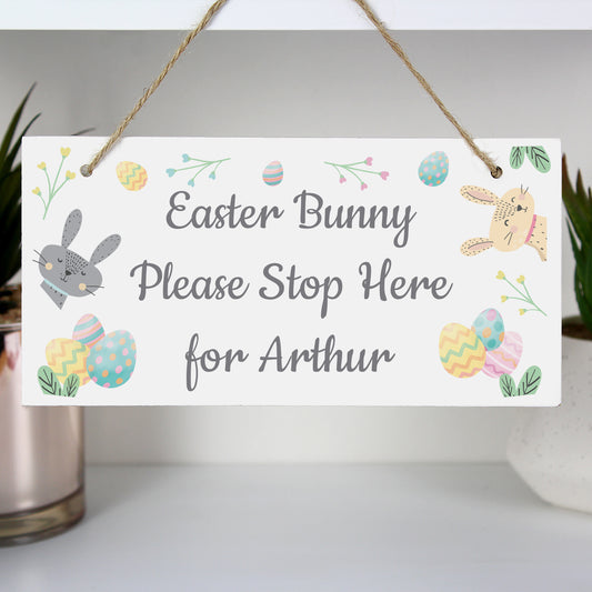 Personalised Easter Bunny Stop Here Wooden Sign - MK&JD Gifts