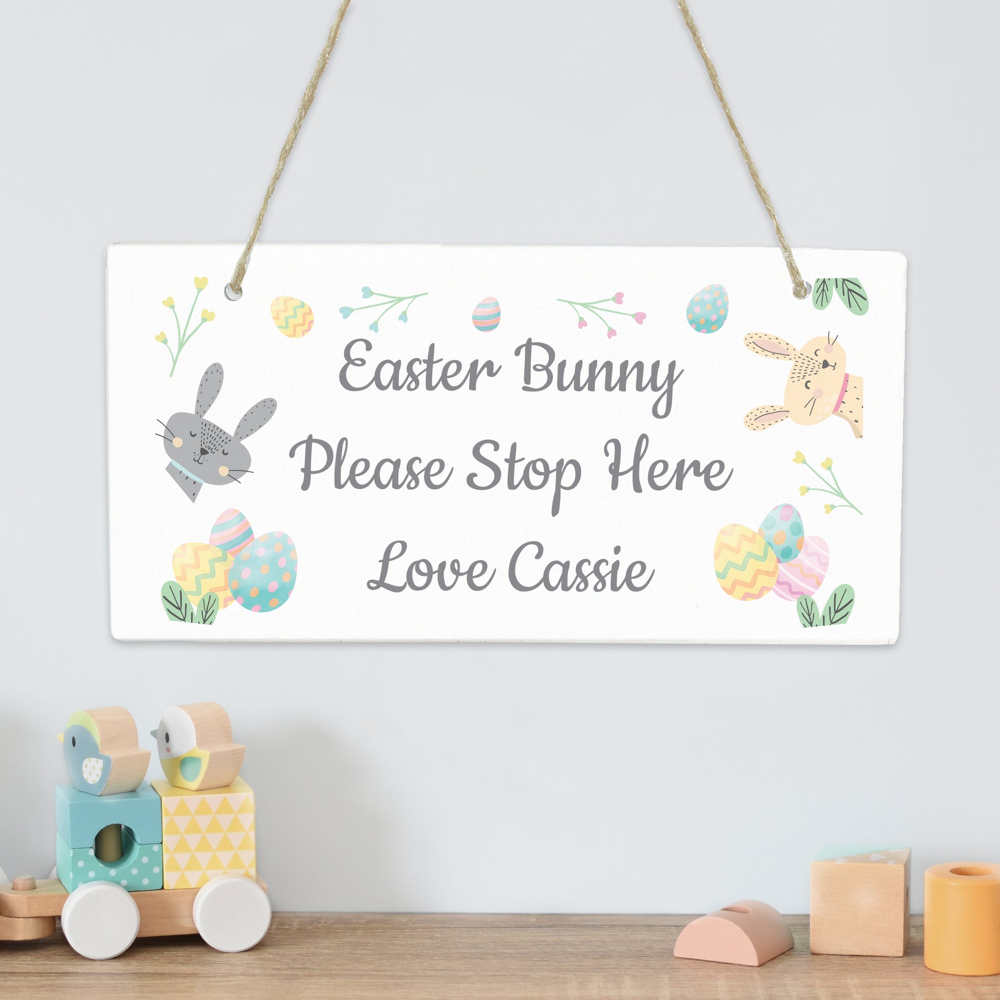 Personalised Easter Bunny Stop Here Wooden Sign - MK&JD Gifts
