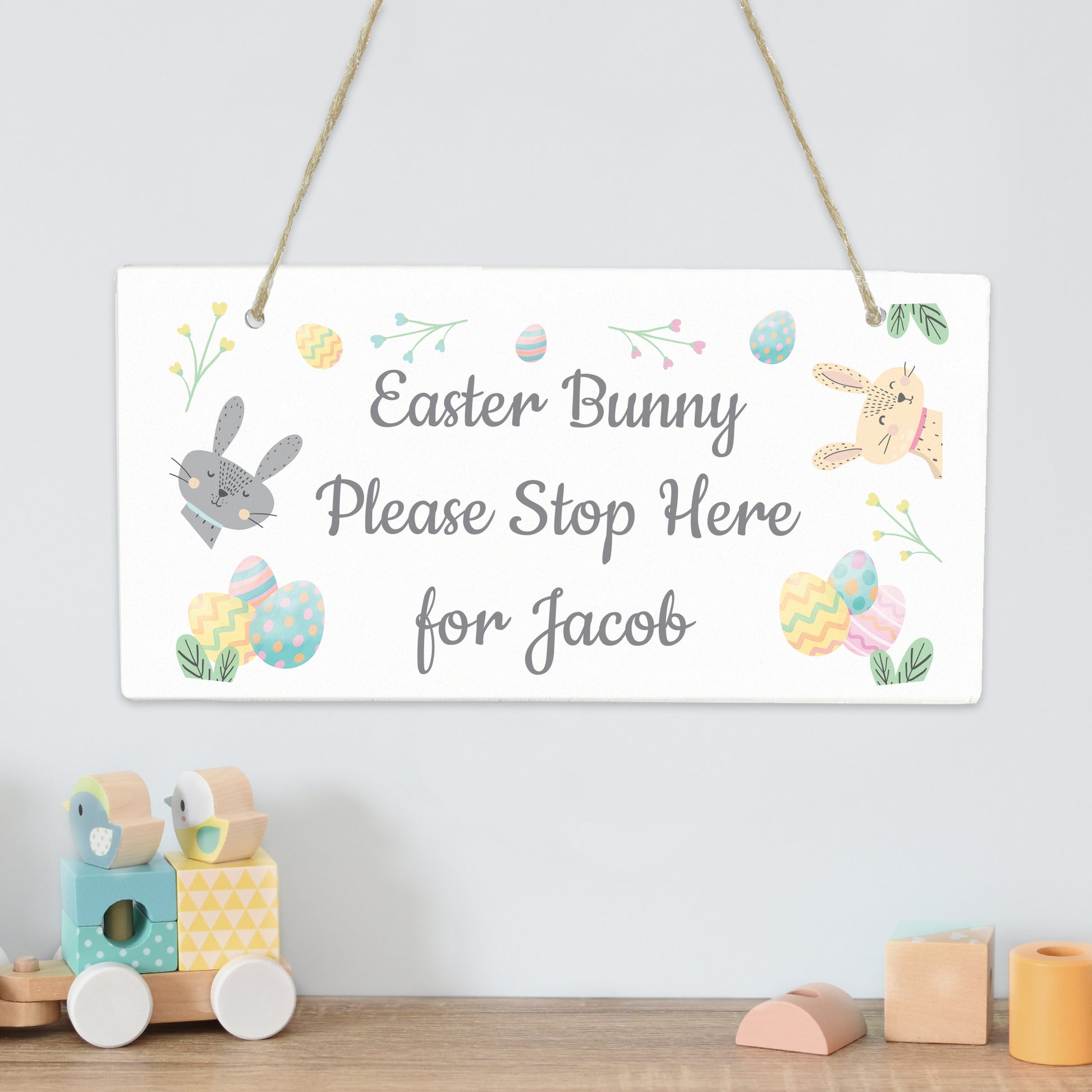 Personalised Easter Bunny Stop Here Wooden Sign - MK&JD Gifts