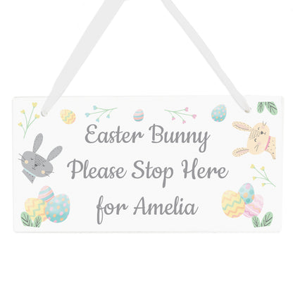 Personalised Easter Bunny Stop Here Wooden Sign - MK&JD Gifts