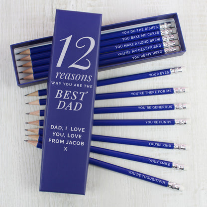 Personalised 12 Reasons Box and 12 Blue HB Pencils - MK&JD Gifts