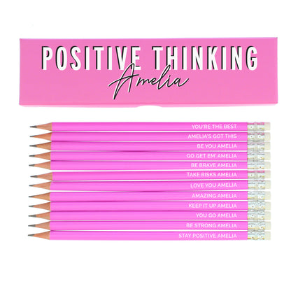 Personalised Positive Thinking Box and 12 Pink HB Pencils - MK&JD Gifts