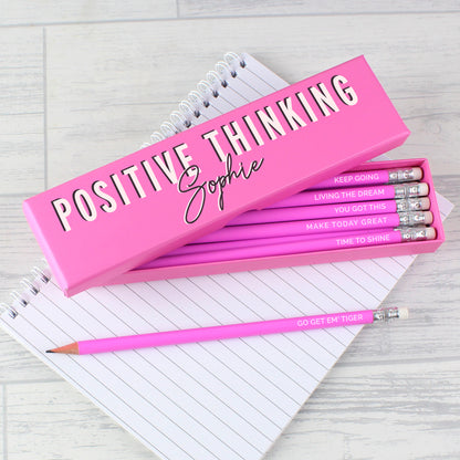 Personalised Positive Thinking Box and 12 Pink HB Pencils - MK&JD Gifts