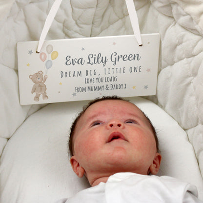 Personalised Teddy & Balloons White Wooden Sign - MK&JD Gifts