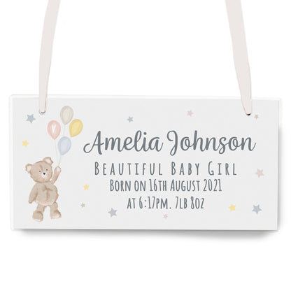 Personalised Teddy & Balloons White Wooden Sign - MK&JD Gifts