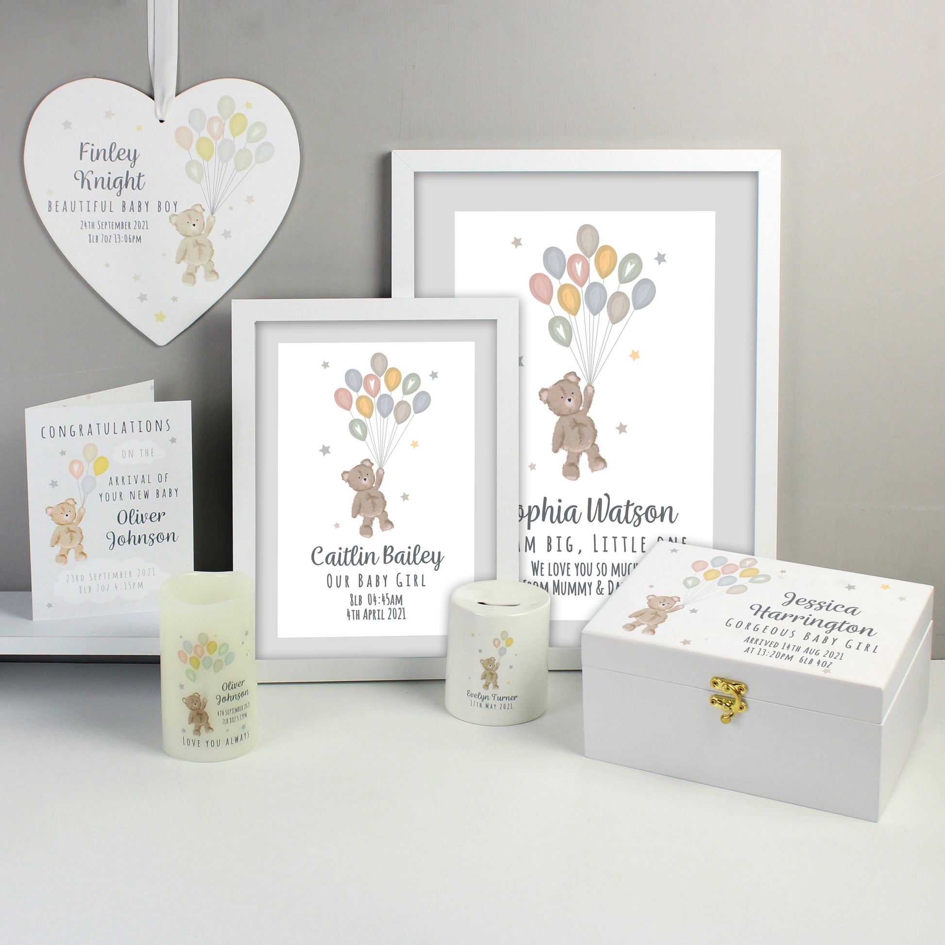 Personalised Teddy & Balloons White Wooden Sign - MK&JD Gifts