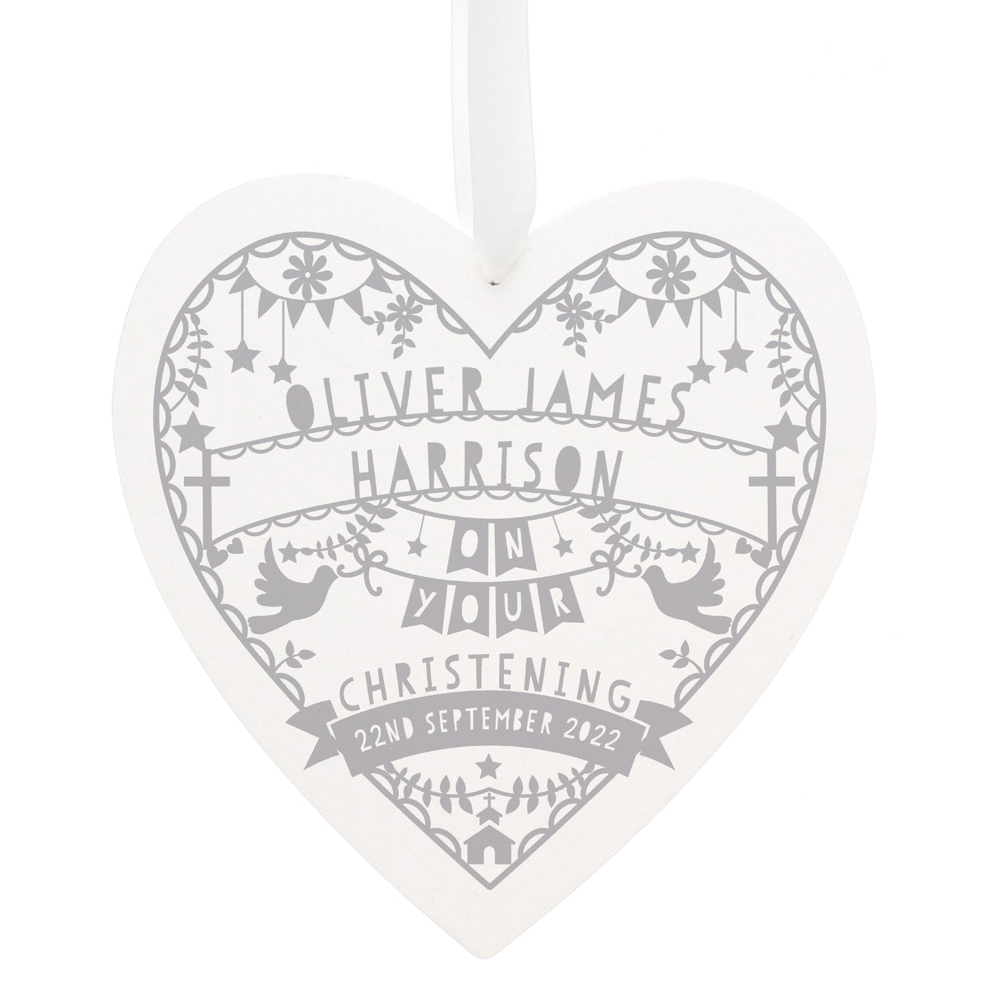 Personalised Grey Papercut Style Large Wooden Heart - MK&JD Gifts