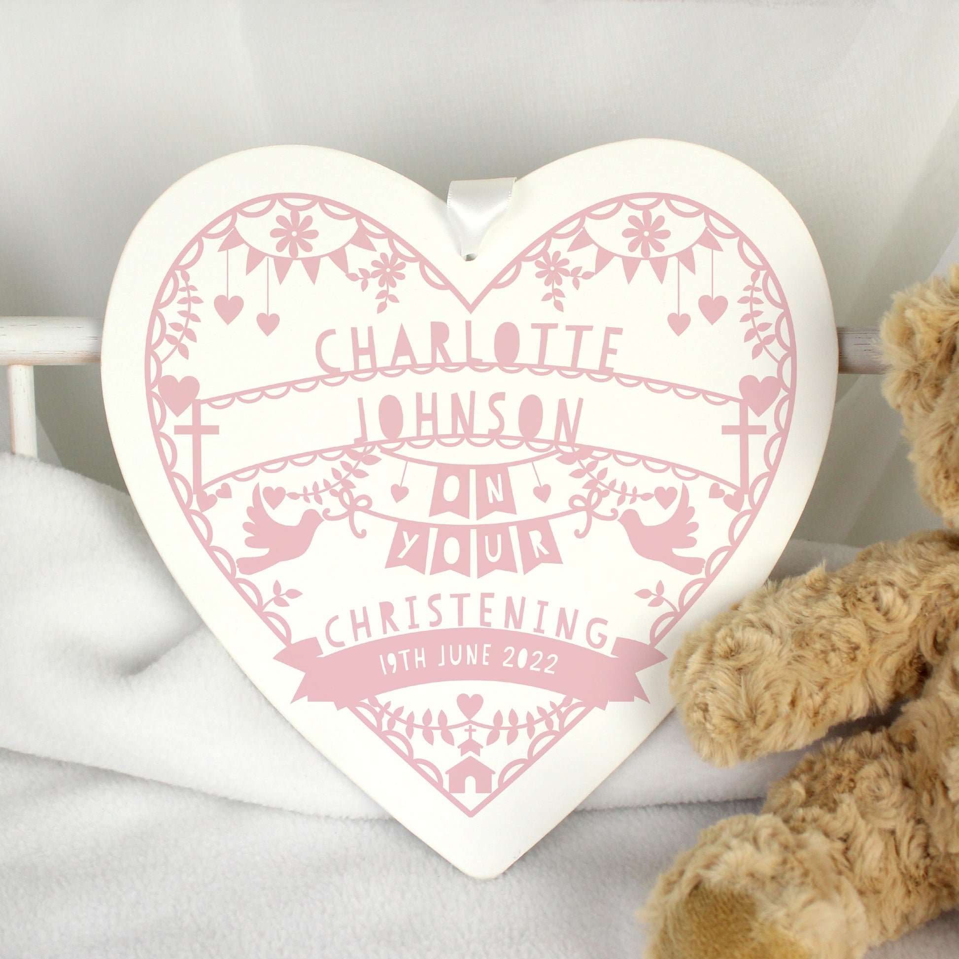Personalised Pink Papercut Style Large Wooden Heart - MK&JD Gifts