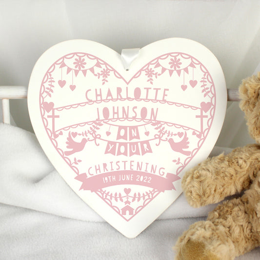 Personalised Pink Papercut Style Large Wooden Heart - MK&JD Gifts