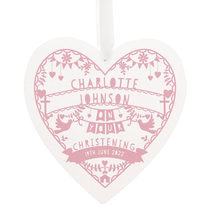 Personalised Pink Papercut Style Large Wooden Heart - MK&JD Gifts