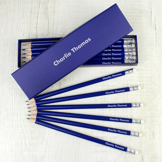 Personalised Name Only Box and 12 Blue HB Pencils - MK&JD Gifts