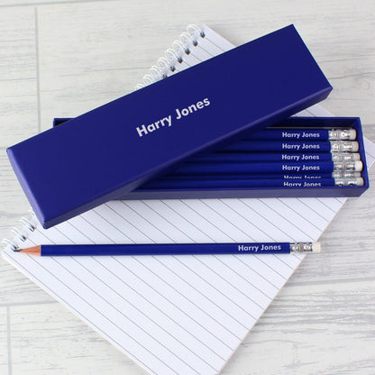 Personalised Name Only Box and 12 Blue HB Pencils - MK&JD Gifts