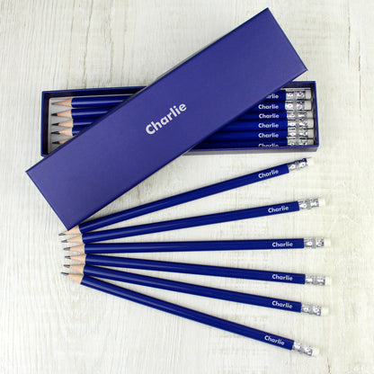 Personalised Name Only Box and 12 Blue HB Pencils - MK&JD Gifts