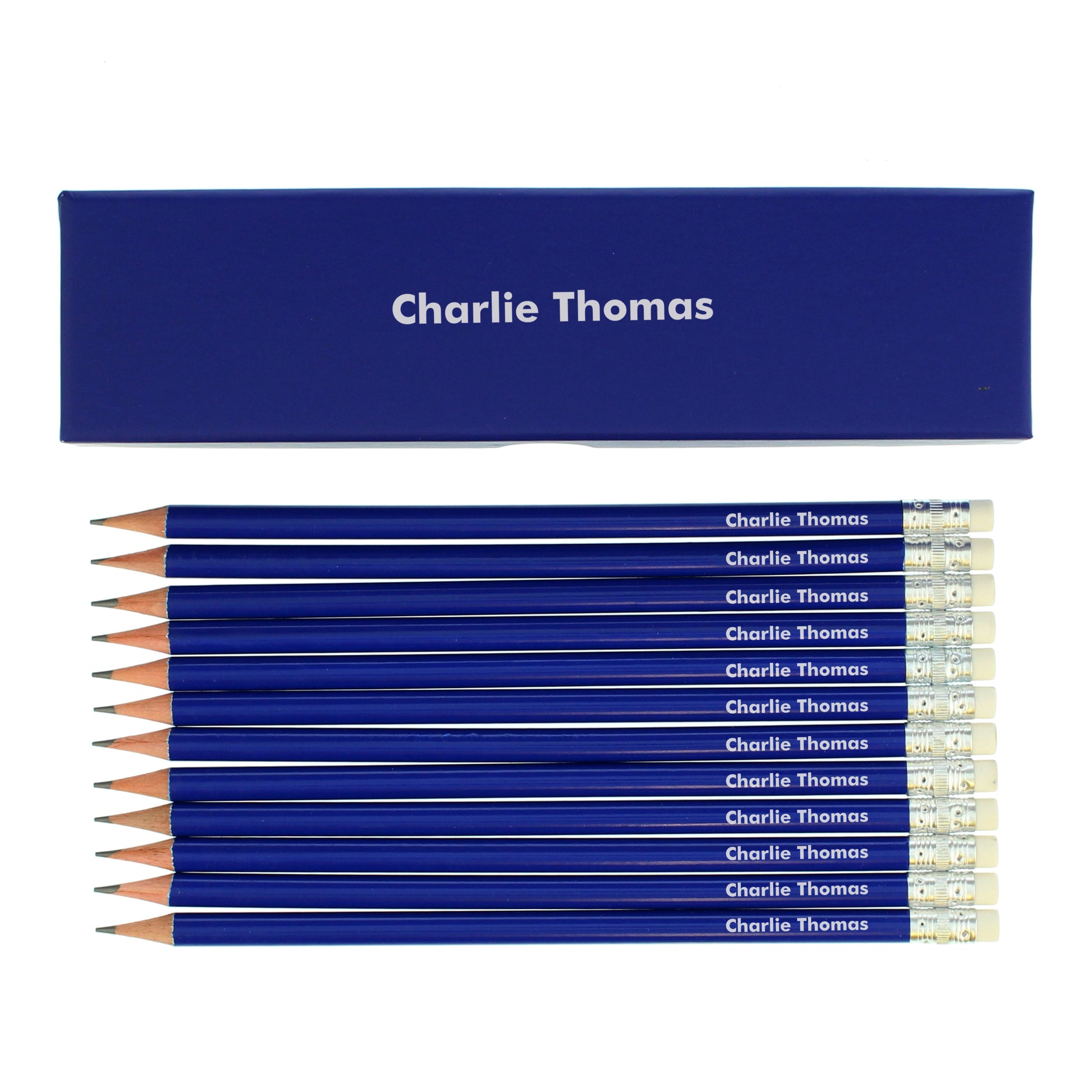 Personalised Name Only Box and 12 Blue HB Pencils - MK&JD Gifts
