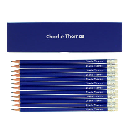 Personalised Name Only Box and 12 Blue HB Pencils - MK&JD Gifts