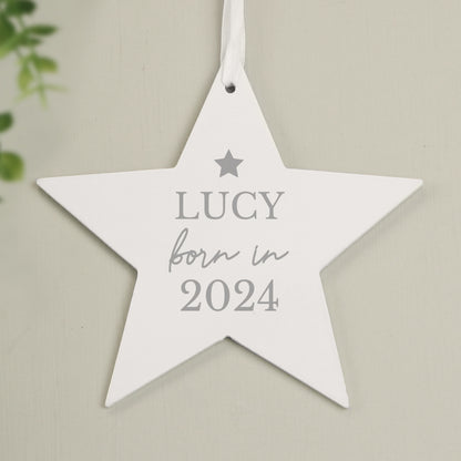 Personalised Born In Wooden Star Decoration - MK&JD Gifts