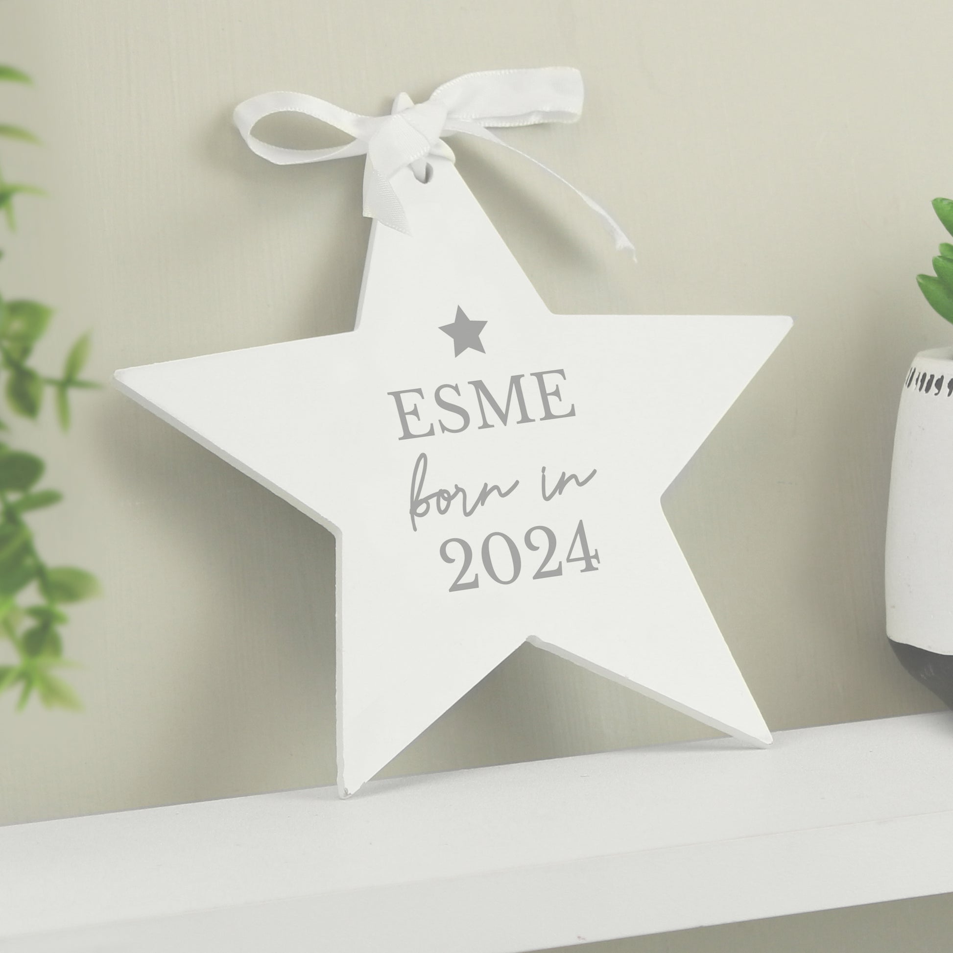 Personalised Born In Wooden Star Decoration - MK&JD Gifts