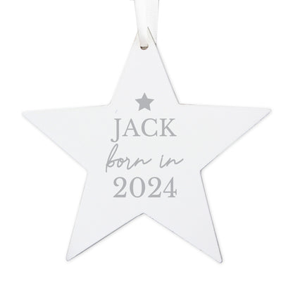 Personalised Born In Wooden Star Decoration - MK&JD Gifts