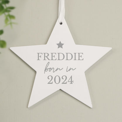 Personalised Born In Wooden Star Decoration - MK&JD Gifts