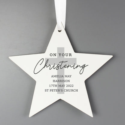 Personalised On Your Christening Wooden Star Decoration - MK&JD Gifts