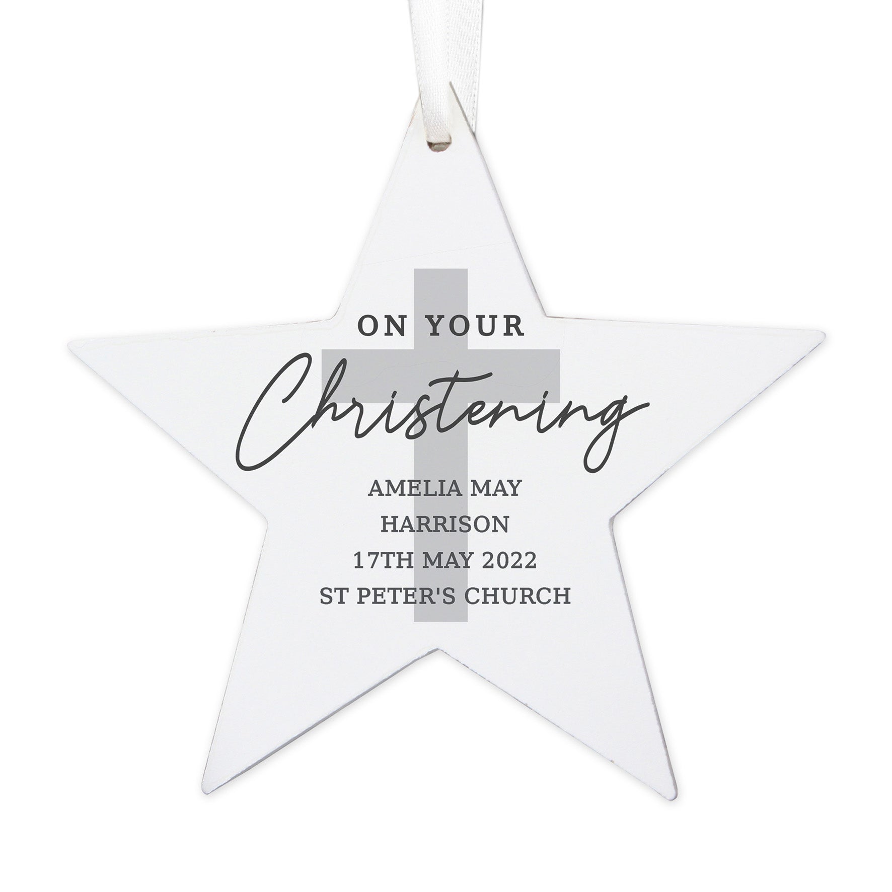Personalised On Your Christening Wooden Star Decoration - MK&JD Gifts