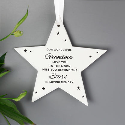 Personalised Miss You Beyond The Stars Wooden Star Decoration - MK&JD Gifts